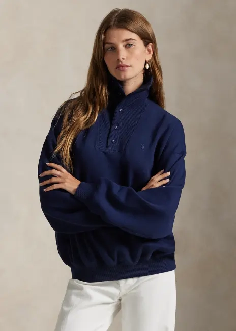 Ralph Lauren Ribbed-Trim Mockneck Pullover