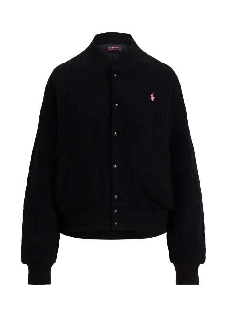 Ralph Lauren Pink Pony Cable-Knit Baseball Jacket