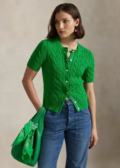 Ralph Lauren Cable-Knit Cotton Short-Sleeve Cardigan