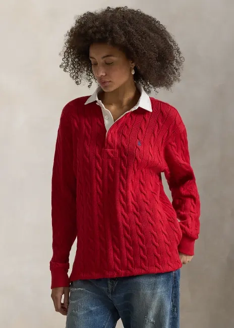 Ralph Lauren Cable-Knit Cotton Rugby Shirt