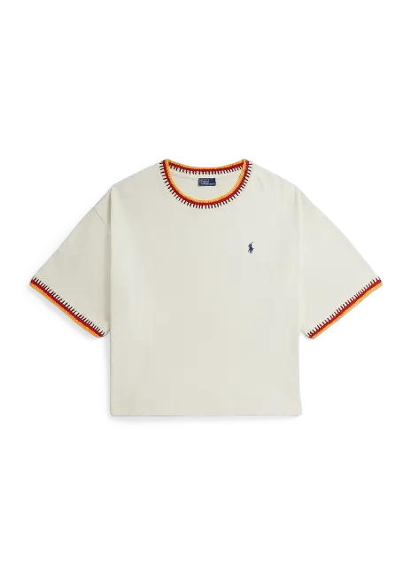 Ralph Lauren Crochet-Trim Cotton Jersey Tee