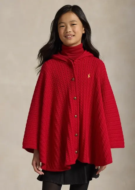 Ralph Lauren Mini-Cable Cotton Hooded Poncho