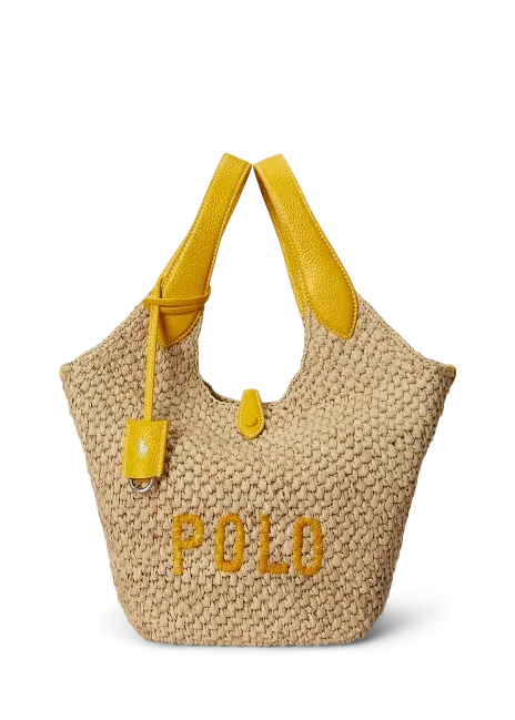 Ralph Lauren Polo Play Raffia-Leather Logo Tote