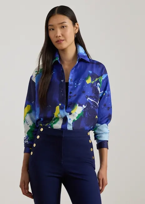 Ralph Lauren Relaxed Fit Abstract-Print Crepe Shirt