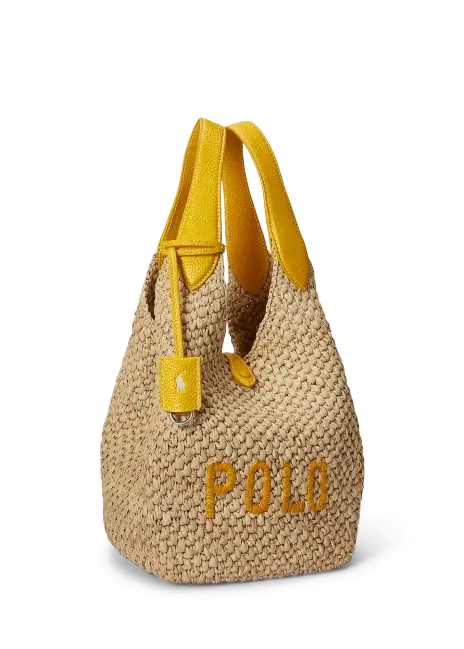Ralph Lauren Polo Play Raffia-Leather Logo Tote