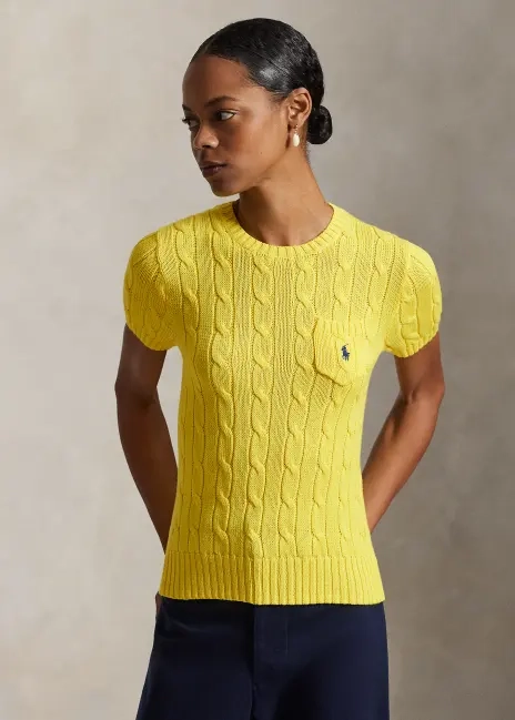 Ralph Lauren Cable-Knit Cotton Short-Sleeve Sweater