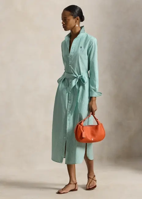 Ralph Lauren Belted Striped Cotton Shirtdress