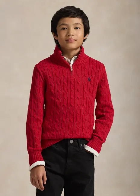 Ralph Lauren Cable-Knit Cotton Quarter-Zip Sweater