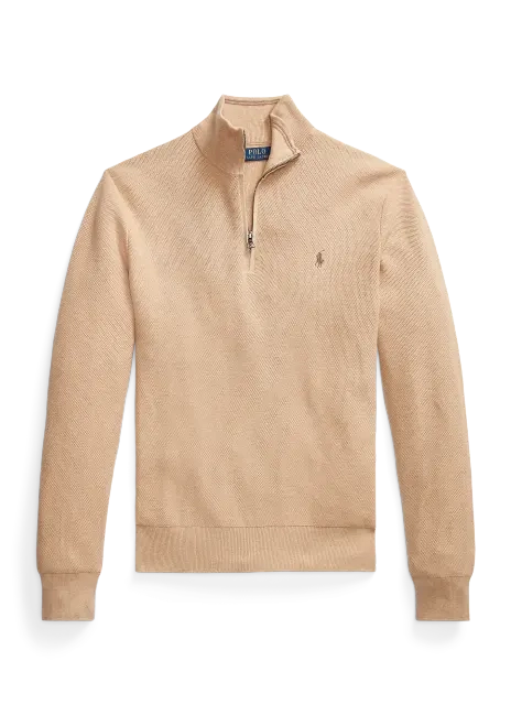 Ralph Lauren Mesh-Knit Cotton Quarter-Zip Sweater