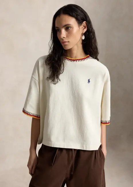 Ralph Lauren Crochet-Trim Cotton Jersey Tee