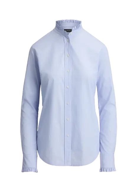 Ralph Lauren Ruffle-Trim End-on-End Cotton Shirt