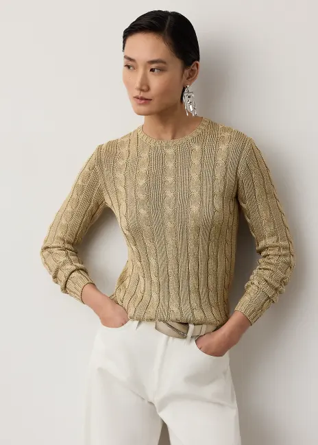 Ralph Lauren Cable-Knit Silk Crewneck Sweater