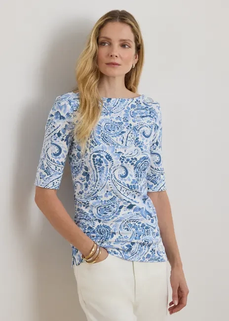 Ralph Lauren Paisley Stretch Cotton Boatneck Tee