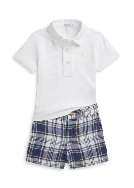 Ralph Lauren Cotton Polo Shirt & Plaid Linen Short