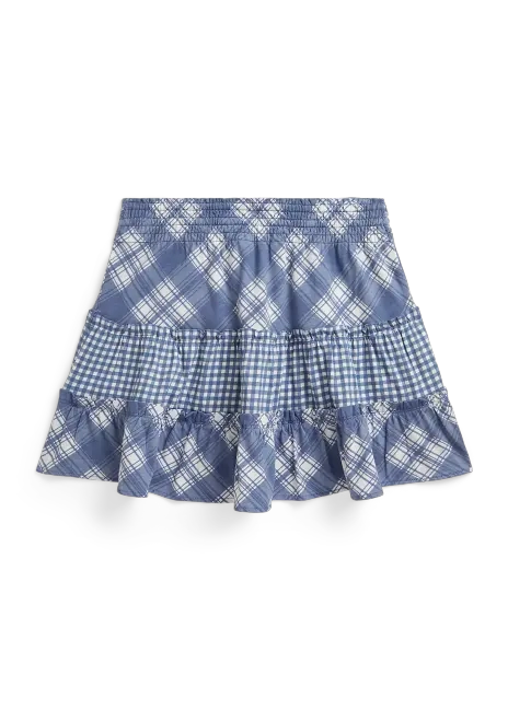Ralph Lauren Plaid Tiered Cotton Jersey Skirt