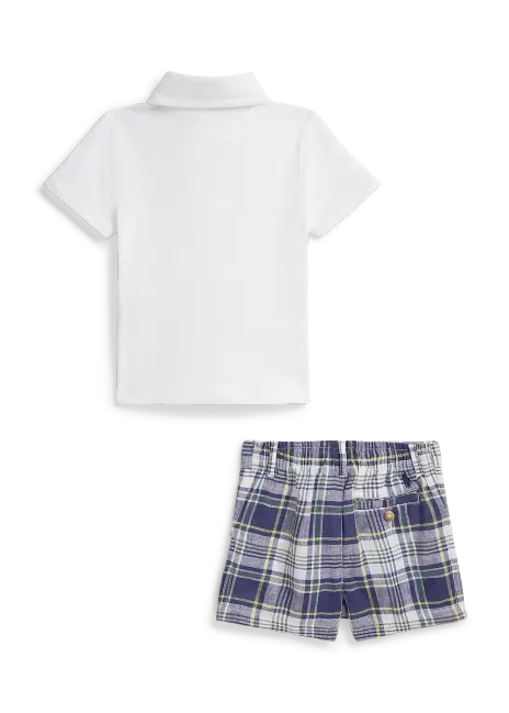 Ralph Lauren Cotton Polo Shirt & Plaid Linen Short