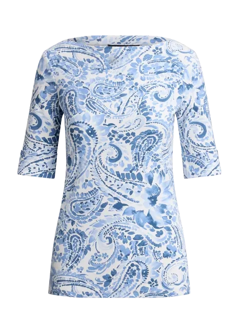 Ralph Lauren Paisley Stretch Cotton Boatneck Tee
