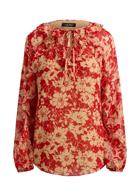 Ralph Lauren Floral Ruffle-Trim Georgette Blouse