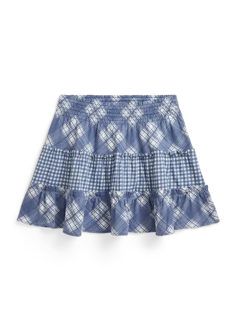 Ralph Lauren Plaid Tiered Cotton Jersey Skirt