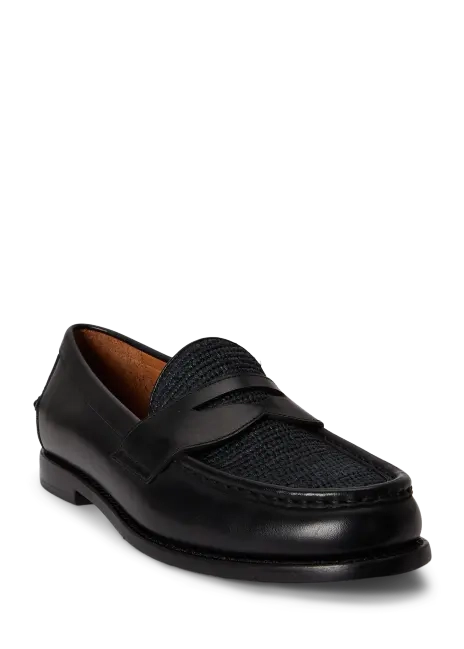 Ralph Lauren Alston Raffia-Trim Leather Penny Loafer