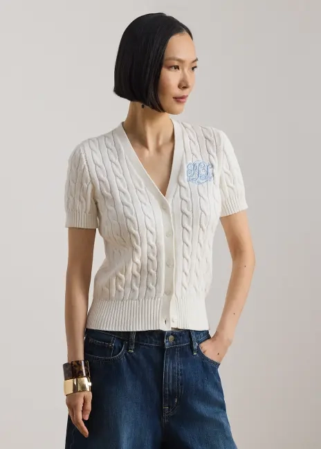 Ralph Lauren Cable-Knit Cotton Short-Sleeve Cardigan