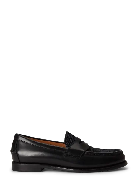 Ralph Lauren Alston Raffia-Trim Leather Penny Loafer