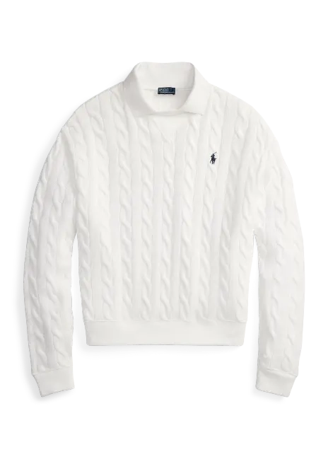 Ralph Lauren Cable-Knit Cotton Polo-Collar Sweater