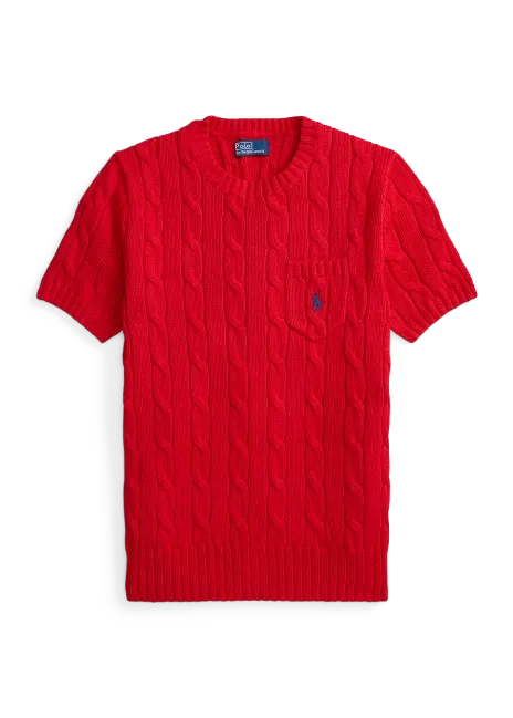 Ralph Lauren Cable-Knit Cotton Short-Sleeve Sweater
