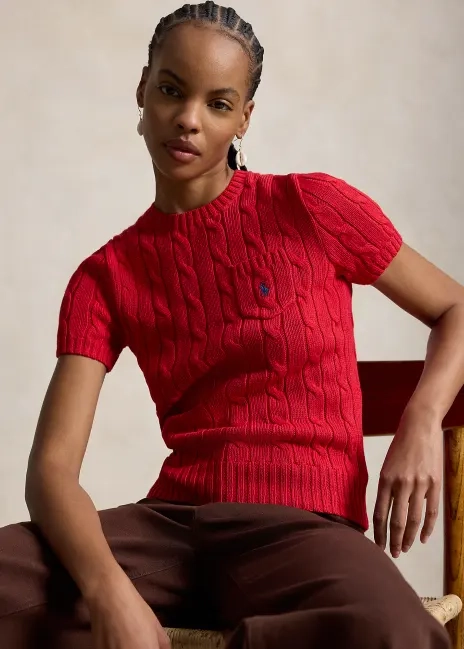 Ralph Lauren Cable-Knit Cotton Short-Sleeve Sweater