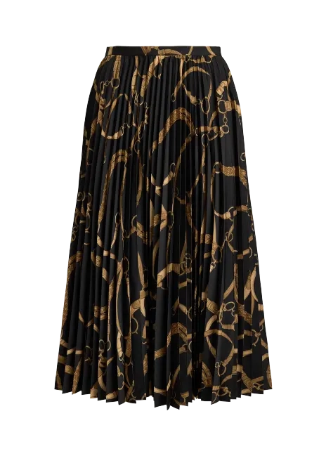 Ralph Lauren Belting-Print Pleated Crepe Skirt