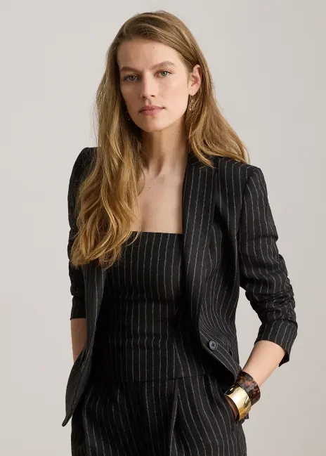 Ralph Lauren Chalk-Stripe Linen Canvas Blazer