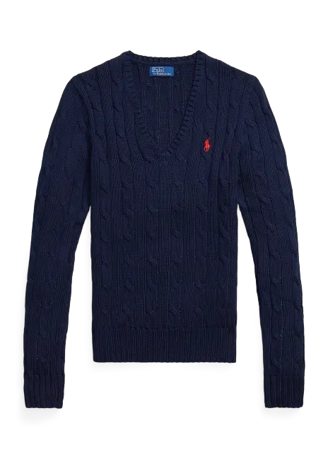 Ralph Lauren Cable-Knit Cotton V-Neck Sweater