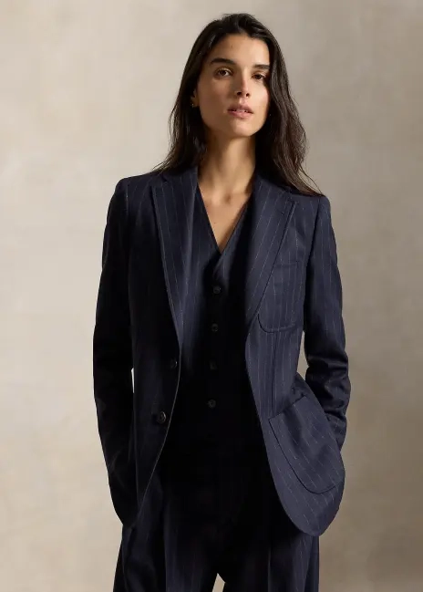 Ralph Lauren Single-Breasted Pinstripe Wool Blazer