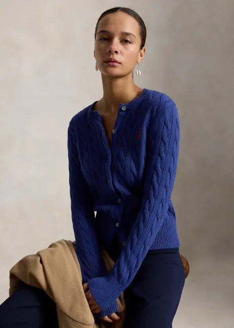 Ralph Lauren Cable-Knit Cotton Crewneck Cardigan