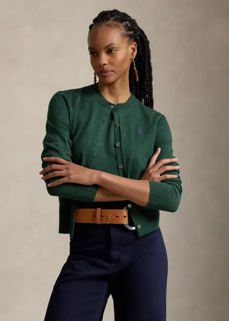 Ralph Lauren Stretch Cotton-Blend Crewneck Cardigan