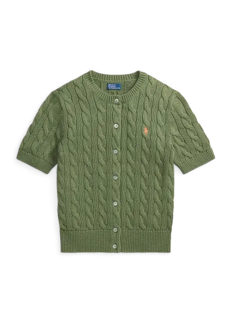 Ralph Lauren Cable-Knit Cotton Short-Sleeve Cardigan
