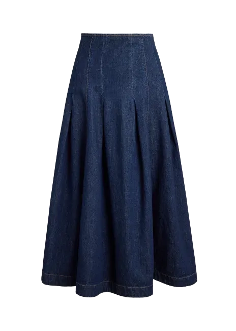 Ralph Lauren Pleated Denim Midi Skirt