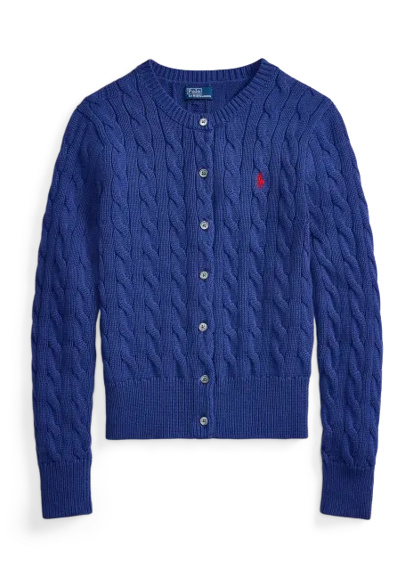 Ralph Lauren Cable-Knit Cotton Crewneck Cardigan
