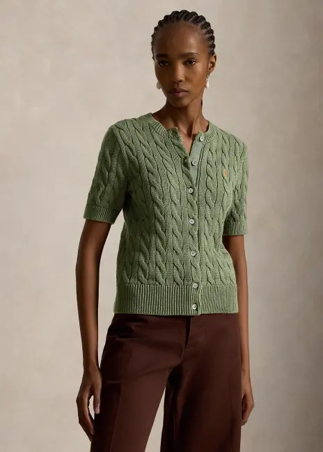 Ralph Lauren Cable-Knit Cotton Short-Sleeve Cardigan