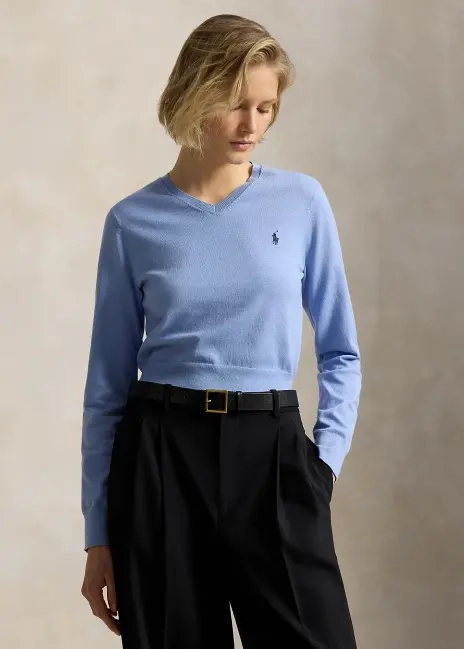 Ralph Lauren Cotton-Blend Shrunken V-Neck Sweater