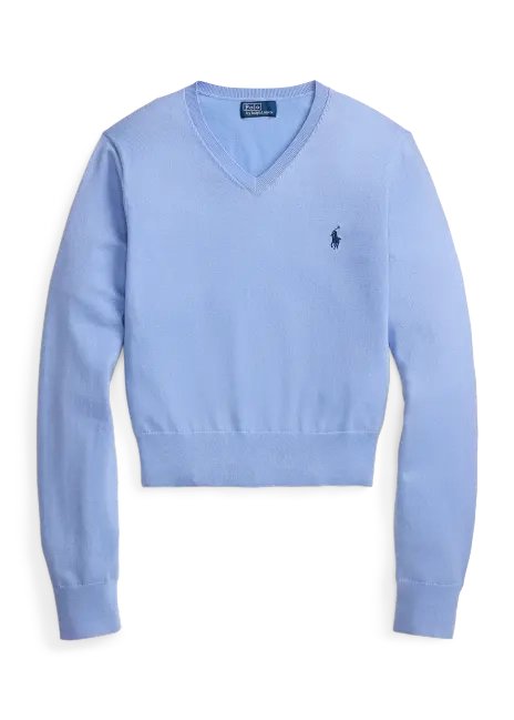 Ralph Lauren Cotton-Blend Shrunken V-Neck Sweater