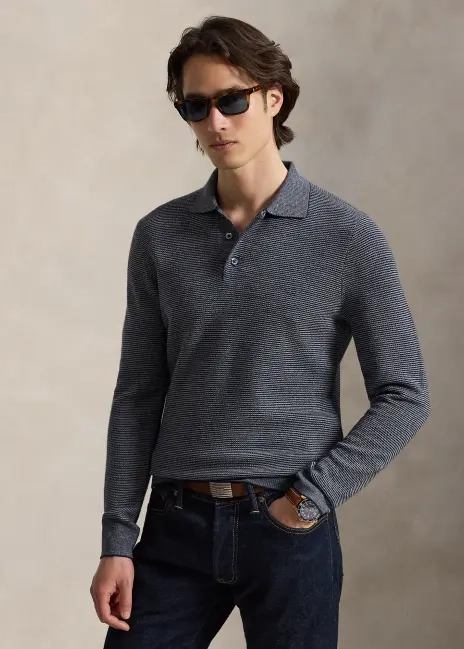 Ralph Lauren Striped Performance Polo-Collar Sweater