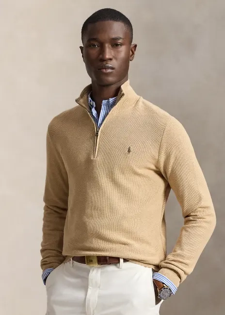 Ralph Lauren Mesh-Knit Cotton Quarter-Zip Sweater