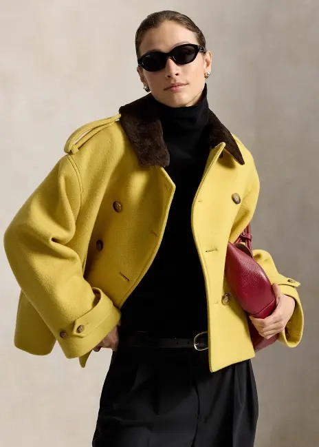 Ralph Lauren Shearling-Collar Wool Coat