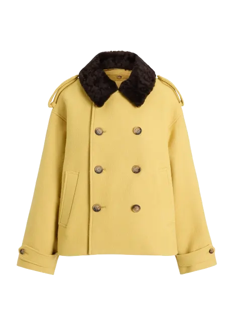 Ralph Lauren Shearling-Collar Wool Coat
