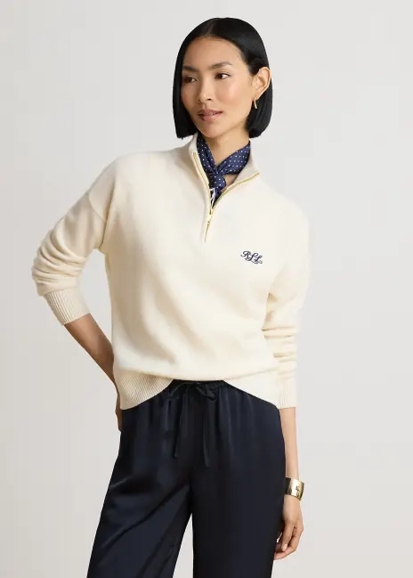 Ralph Lauren Cashmere Funnelneck Quarter-Zip Sweater