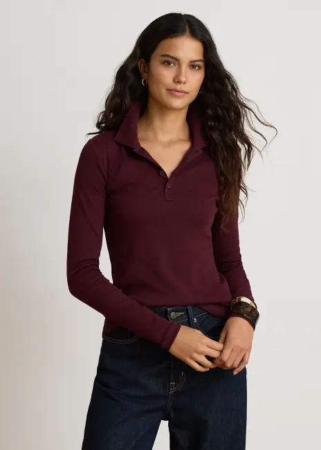 Ralph Lauren Rib-Knit Long-Sleeve Polo Shirt