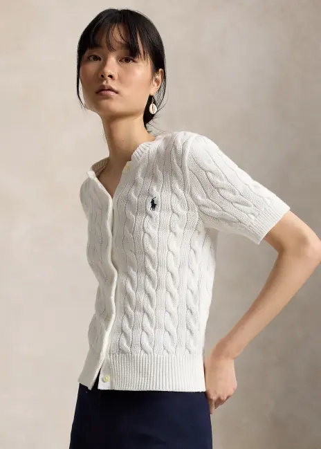 Ralph Lauren Cable-Knit Cotton Short-Sleeve Cardigan