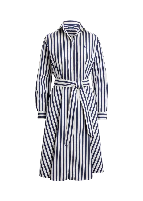 Ralph Lauren Belted Wide-Stripe Cotton Shirtdress