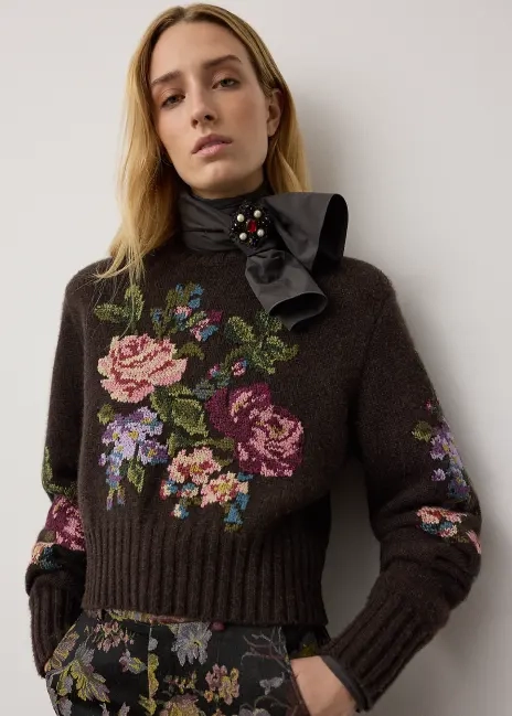 Ralph Lauren Floral Cashmere Crewneck Sweater
